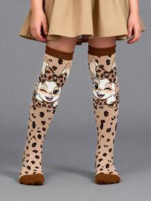 1 Pair Cute Rabbit Ears Leopard Print Knee High Socks, Cute Funny Bunny Over The Knee Socks, Fashion Funny School Running Athletic Sports Socks, Back To School Students Teenagers Girls Socks, Valentine Day Gift - Multicolor - View 5