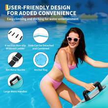 Trampolín Inflable de Agua 10FT - Plataforma Rebotante Flotante para Adultos con Escalera de Cuerda 4 Pasos, Soga de Amarre, Bomba de Aire y Bolsas de Anclaje - Ideal para Lago, Piscina y Océano - azul - Ver 5