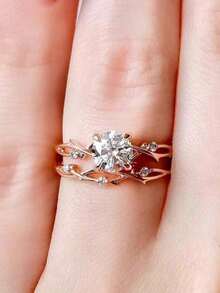 Two Pieces Set Of Approximately 3.3g Pure Silver S925 Ring 2/3CT Round D-Color Moissanite Women's Ring, Sparkling And Can Be Worn Alone Or Stacked. Luxury Quality Women's Ring Comes With A Gift Box - Rose Gold - View 3