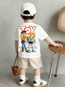 Disney Playful Style Toy Story Tee Buzz Lightyear & Woody Print Boys Casual Versatile Short Sleeve Top - 白色 - 查看 1