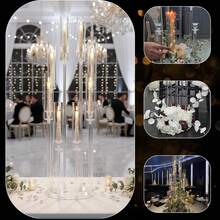 Vincidern 10Pcs 38.5inch Floor Candelabra Wedding Centerpieces For Table ,8Arm Clear Candlestick Holders With Acrylic Lampshade For Home Decor Birthday Anniversary Party Christmas Halloween Decoration,(Fit 0.8" Led Candles) - 透明(10張) - 查看 9