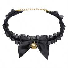 Lace Bow Cat Collar With Bell Pendant - White - View 7