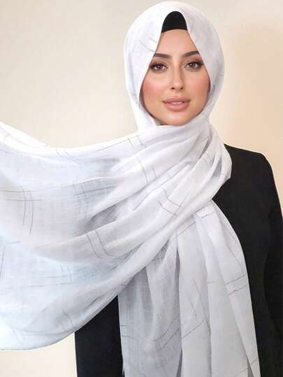 1条格子印花简约时尚女士围巾，旅行度假防晒披肩