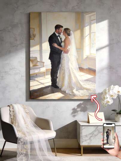 1Pc Customizable Framed Canvas Art Photo Print For Home Decor - Personalized Wall Hanging With Pine Wood Frame For Living Room, Bedroom, Home Office - Fashion-Themed Art Print For Anniversary, Pet, Couple Canvas Wall Art, Optional Frame, Multi-Functional, Ornamental, Tea Room, Home, Garden, Office