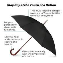 Totes  Auto Open Umbrella Classic Wooden J Stick Handle With Easy Grip - Windproof, Rainproof And Durable Canopy Design – Versatile Travel, Perfect For Rainy Days - 藍色 - 查看 3