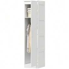 Multifunctional Wardrobe With Hanging Rail, Shelf And Soft-Close Door, 40 X 52 X 180 Cm, White - White - View 9