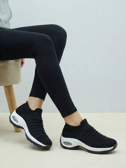 Women's Pink Casual Cushioned Shock-Absorbing Slip-On Knit Sock Sneakers, Comfortable Dancewear