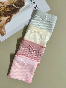 4pcs/Set Women Lace Bow Mesh Low Waist Briefs - Multicolor - View 3