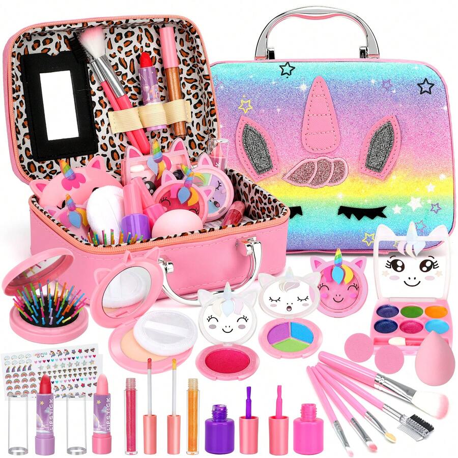 Kids Washable Makeup Girl Toys - Real Makeup Kit Kid Make Up Set For Toddlers Children Princess Dress Up Christmas Birthday Gifts Toys For 3 4 5 6 7 8 9 10 11 12 Year Old Girls - Multicolor - View 1
