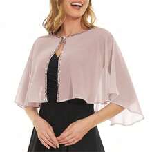 Soft Chiffon Sequin Shawls & Cape - Elegant For Evening, Wedding & Formal Events - Màu Hồng baby - Xem 2