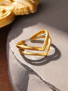 A Double-Layered V-Shaped Design Ring That Is Easy, Unique, Elegant, And Luxurious. This Women'S Ring Is Made Of 304 Stainless Steel And Features An Adjustable Open Design, Making It Suitable For Everyday Wear, Vacations, Holidays, Parties - Multicolor - View 10