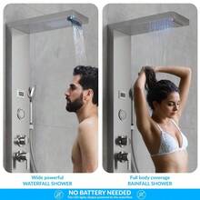 Panel de Ducha de Níquel Cepillado – Sistema 6 en 1 con Lluvia Tropical, Cascada, Ducha de Mano, 2 Jets Corporales y Salida para Bañera – Juego de Ducha Moderno para Baño Montado en Pared - Plateado - Ver 4