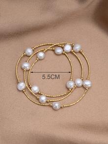 1pc 18K Gold Plated Natural Pearl Elastic Cord Multi-Layer Bracelet, Gift For Mother's Day, Valentine's Day, Birthday, Wedding, Engagement, Bride - White - View 4