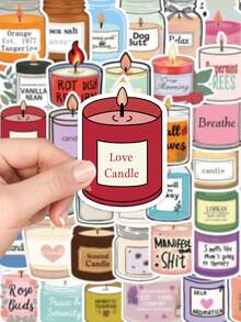 50pcs Colorful Cartoon Aromatherapy Candle Sticker Aesthetic Graffiti Decal For Laptop Luggage Notebook Scrapbook Phone Sticker HD Printing PVC Gift (Not Easy To Fall Off) - 1 Set - View 2