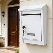 Bezpieczna skrzynka na listy montowana na ścianie – wysokość 300 mm, wykończenie w kolorze białym, trwała konstrukcja metalowa, do użytku domowego - Biały - Zobacz 1