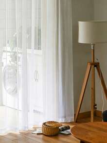 2/36片装法式条纹薄纱窗帘，半透明窗帘，适用于卧室、客厅、阳台 - 白色 - 查看 8