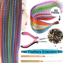 合成羽毛接发套装 - 50 片合成羽毛接发片、100 颗硅胶微连接珠和 3 件工具 - 彩色 - 查看 12