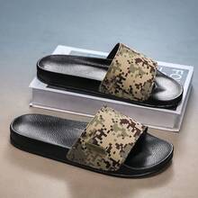 1 Pair Men's Slippers, 2026 Summer New Camouflage Print Flip Flops, Men's Thick Sole Non-Slip Sandals, Suitable For Home, Bathroom, Beach, Fashionable Military Style Unisex Couple Slippers - Camouflage Yellow - View 5