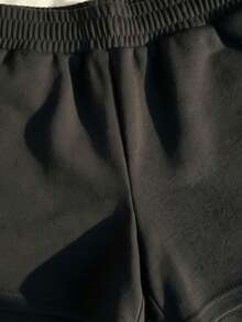 1pc Girls Basic Black Elastic Waist Casual Shorts, Summer - Black - View 4