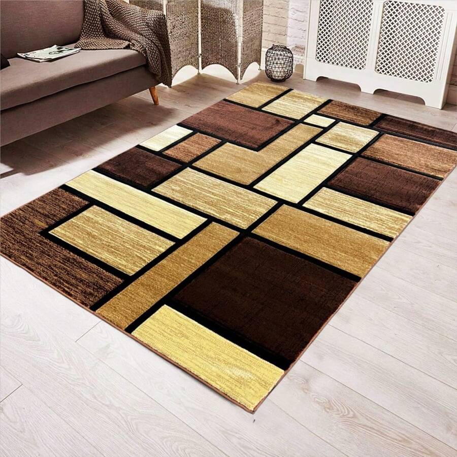 Geometric Pattern Blue Gray Black Area Rug Washable Rug Vintage Traditional Floor Cover Foldable Thin Retro Accent Indoor Non Slip Carpet Print Mat Bedroom Living Room Bathroom Home Decor Large Carpets Dining Room Rug Kitchen Rugs For Entryway - C - Xem 1