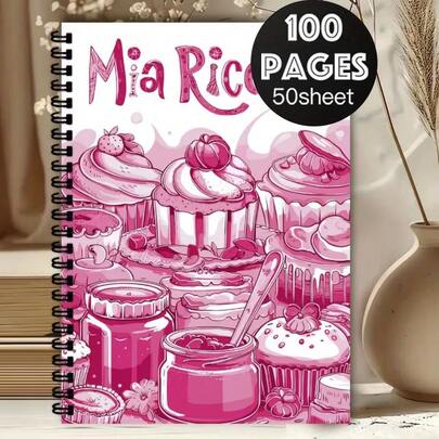 1 pièce Cahier de recettes italiennes de 100 pages avec spirale, cadeau parfait pour les chefs à domicile. Comprend des illustrations roses pastel de desserts pour enregistrer vos recettes préférées, avec des designs de style bande dessinée de cupcakes, bocaux de confiture et bonbons.