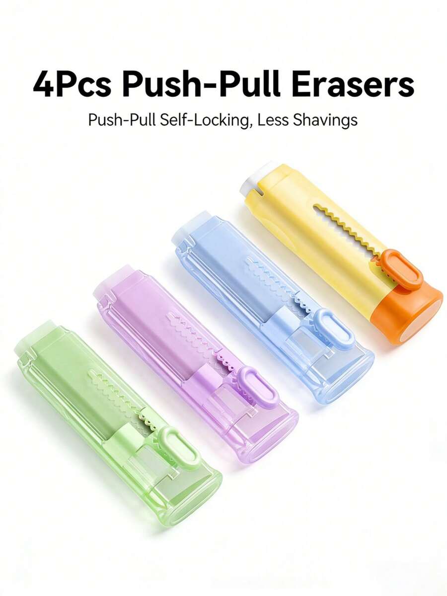4个三角形推拉式橡皮擦 - 可伸缩弹出式无尘橡皮擦，擦除线条不留残胶，可爱创意便携文具 - 三角拉橡皮 - 查看 1