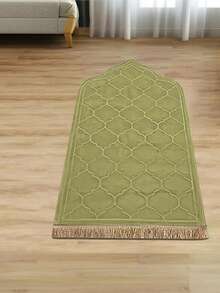1 pieza Elegante alfombra de oración con diseño floral - Franela suave, lavable a máquina, alfombra de confort rectangular con diseño de mezquita iluminada en dorado para interiores - Verde - Ver 2