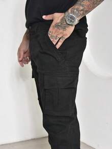 Men's Casual Cargo Pants In Twill With Multi-Pockets And Lycra - Negro - Ver 4