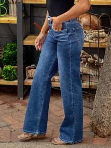 Women's Casual Versatile Straight Leg Jeans With Pockets - Blue - View 5