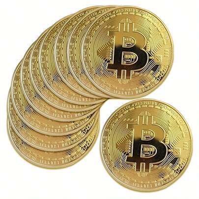 5 piezas de monedas de Bitcoin chapadas en oro con caja, réplicas de tokens de Bitcoin de metal, coleccionables colgantes de criptomonedas, regalos de riqueza y suerte feng shui, sin necesidad de electricidad, adecuados para decoraciones navideñas de todas las temporadas