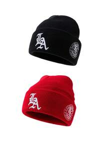 2pcs/3pcs LA Letter 3D Embroidery Beanie Hats, Suitable For Autumn/Winter Daily Wear And Keeping Warm - A - View 20