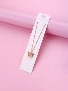 1件装女孩可爱蝴蝶锌合金吊坠项链，饰有心形和星星亮片，适合日常佩戴和作为礼物 - 均碼 - 查看 4