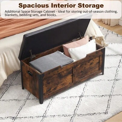 Banco de almacenamiento, baúl de madera retro de 100 cm soporta 136 kg, fácil de montar, banco otomano con almacenamiento para dormitorio, entrada, sala de estar, marrón rústico