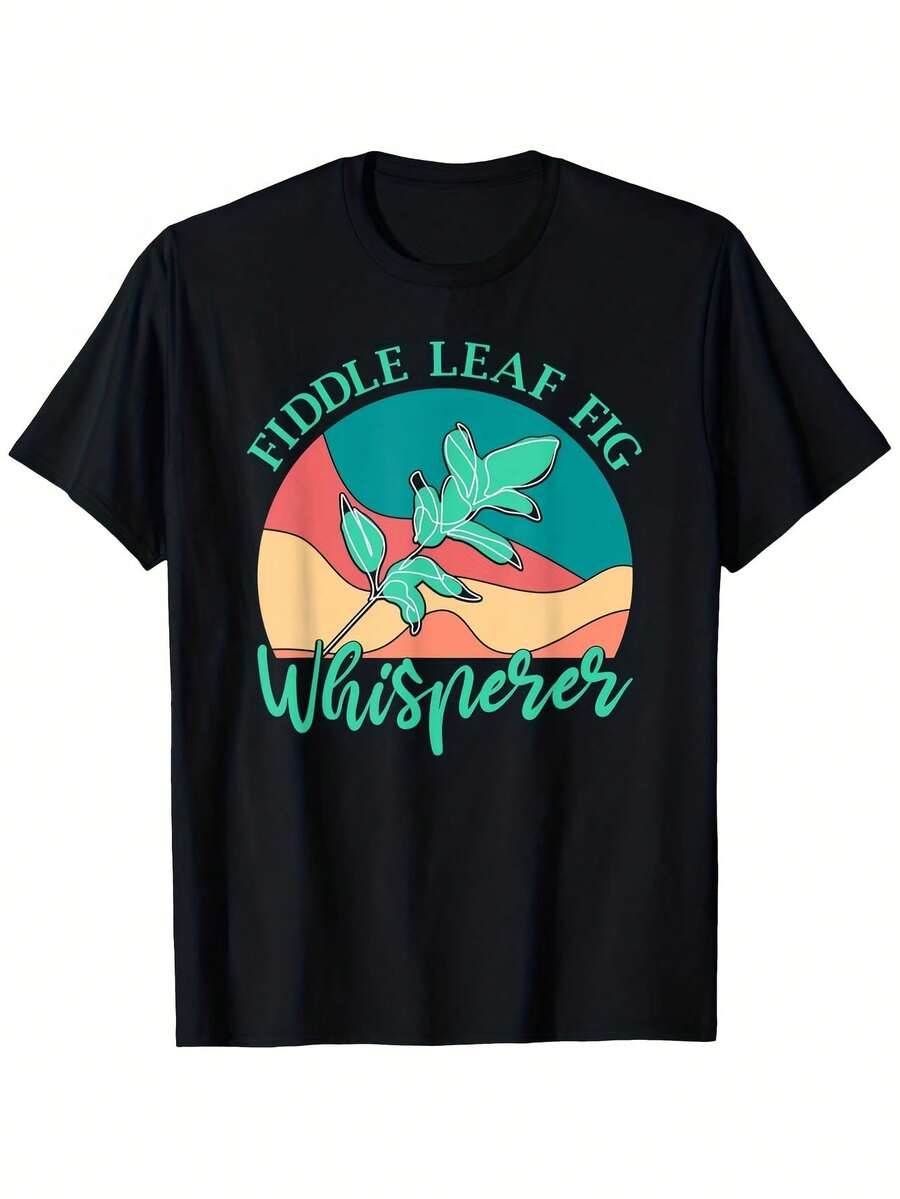 Camiseta informal con estampado de Ficus Lyrata, árbol, planta y tierra para hombre - 100 % algodón puro, 180 g, cuello redondo y corte regular con estampado de hojas vibrantes, tallas S-XXXL para entusiastas de la jardinería de interior - Negro 21 - Ver 1