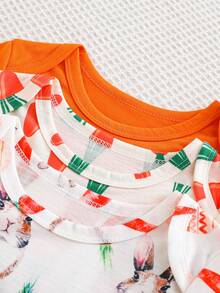 Baby Cute Rabbit & Carrot Print Romper Set - Casual Outdoor Outfit - Multicolor - View 3