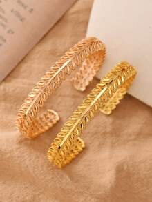 1-2 piezas Brazalete abierto de trigo de diseño de oro/oro rosa de cobre de estilo de Oriente Medio para Ramadán, regalo para familiares y amigos - Amarillo Oro - Ver 7