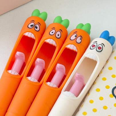4pcs - Confused Carrot Shaped Neutral Pens, Creative Interesting Tongue Out Refill Pens, Suitable For Students, Office Workers Etc. To Relieve Boredom