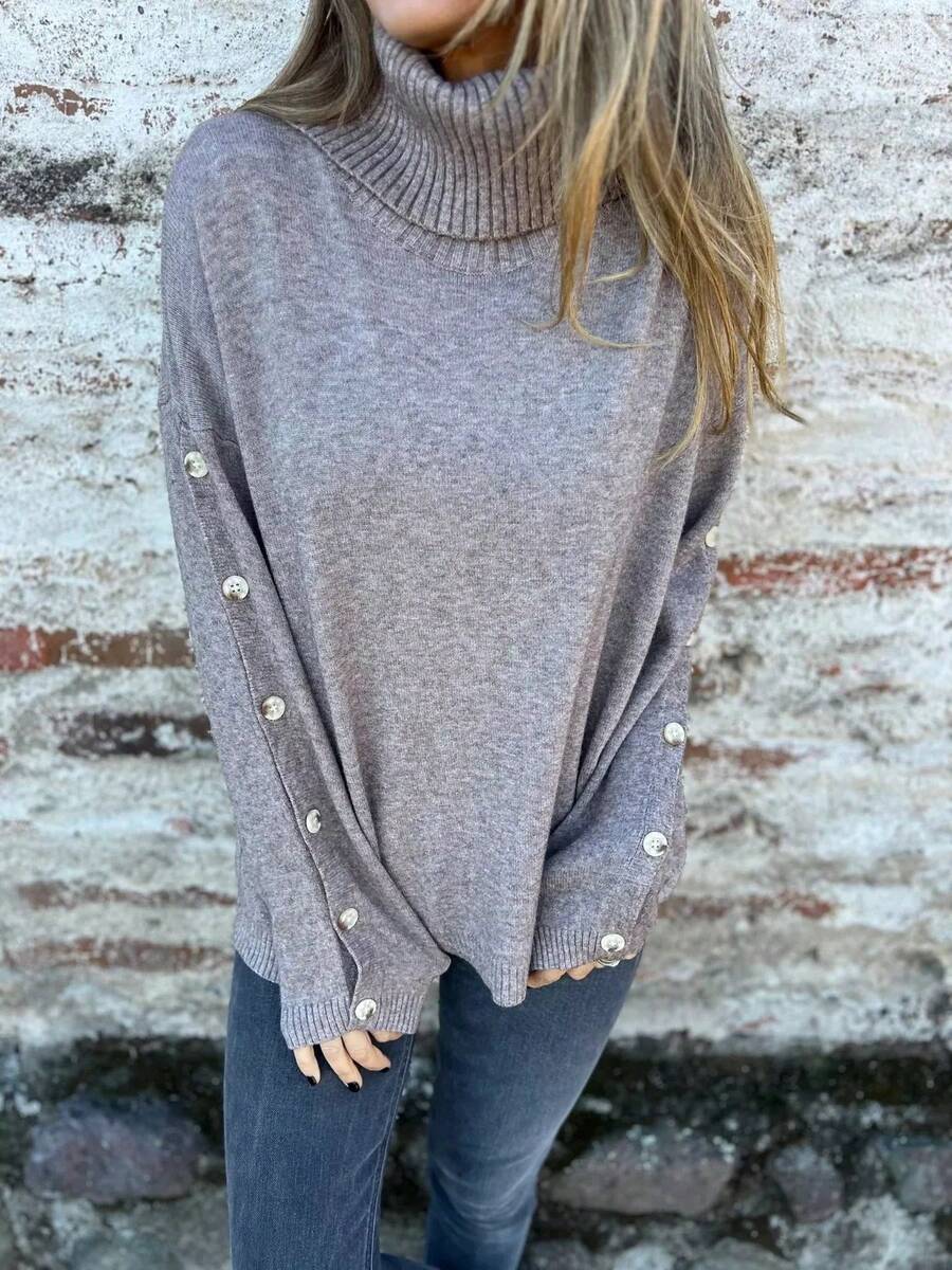 Full Size Turtleneck Long Sleeve Sweater Plus Size - Grey - View 1