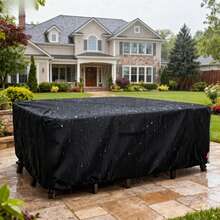 1pc Outdoor Waterproof Furniture Cover, Garden Furniture Cover, Rectangular Patio Table Cover, Oxford Cloth Rain Snow Dust UV Protection, Patio Furniture Cover, Black & Silver, Indoor Outdoor Storage, Camping, Gardening Supplies, Gardening Decor, Multiple Sizes (Home, Office, Travel) - Outdoor Table and Chair Dust Cover - View 13