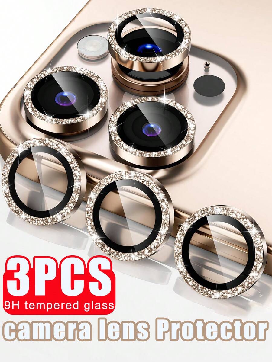 3pcs (Shining Desert Titanium Metal) Camera Lens Protector Compatible With IPhone 16 Pro/16 Pro Max, 17 Pro Max, 17, 17 Pro, 16, 16 Plus, 15 Pro Max, 15, 15 Pro, 15 Plus, 14 Pro Max, 14, 14 Pro, 14 Plus, 13 Pro Max, 13, 13 Pro, 12, 11. Features Include Shiny Aluminum Alloy Metal Ring, 9H Tempered Glass Cover, Camera Screen Protective Accessory, Suitable For Phone Cases, Great For Valentine's Day Gift. - Brown - View 1