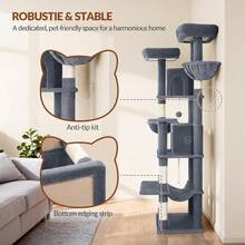 HEXCELEN Cat Tree For Large Cats, 216cm Cat Tower, Multi-Level Cats Climbing Tower With Scratching Posts, 2 Comfy Condos, 2 Perches, 2 Baskets, Hammock, For Indoor Use - Dark Grey - View 7