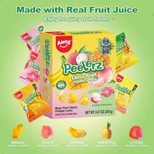 AMOS Peelerz Juice Gummy Candy, Peelable Mango/ Peach/ Banana/ Pineapple/ Lychee 5 Flavor Fruit-Inspired Candy, 8.47oz Box With 10 Individual Packs-Candy And Snacks, Snacks And Sweets - 1 Pack - View 4