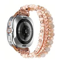 Elastic Crystal Jewelry Watch Band Suitable For Samsung Galaxy Watch 8 40mm 44mm And Galaxy Watch 8 Classic 46mm, Comfortable Stretch Bracelet Style Replacement Strap For Women, No Buckle - Pink - View 4