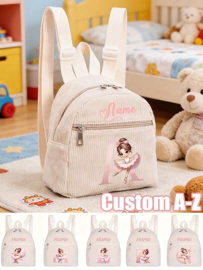 Customized Backpack,Ballet Initial Customization New Back To School Backpack, Suitable For Male And Female Students, Casual And Versatile, Nylon Material, Zipper Closure, Ideal For Travel And A Minimalist Campus Style,Children's Backpack As A Back-To-School Gift