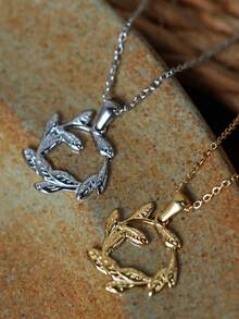 1件18K镀金不锈钢优雅树叶吊坠项链，精致花环项链，女士礼物 - Necklace - 查看 3