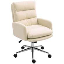 Ergonomic Office Chair With Armrests, Lambswool Look, Swivel And Height Adjustable With Rocking Function, Upholstered In Cream White Fabric, Ideal For The Home Office. - Apricot - View 1