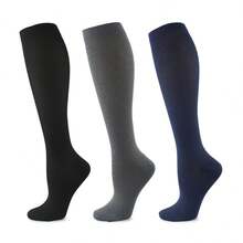 3 双/套女士混色压缩袜，及膝袜，过小腿袜，适合跑步、骑行运动、健身、秋季 - 黑與白 - 查看 5