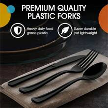 -Friendly 150-Count Black Plastic Cutlery Set With Disposable Spoons, Forks, And Knives - Black - View 3