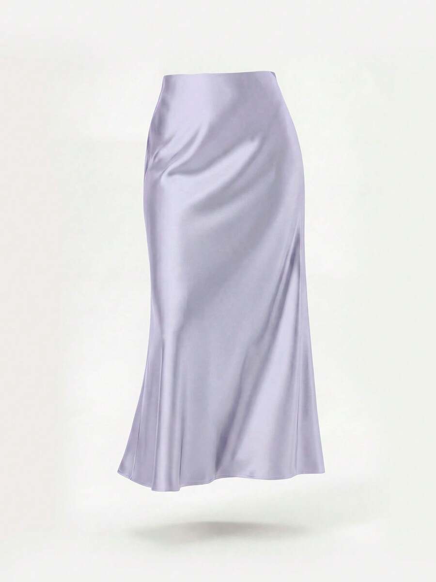 Chân váy maxi nữ bằng satin, cạp chun, phù hợp mọi mùa, phong cách thường ngày.