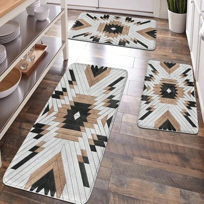 1pc Soft Plush Geometric Wood Grain Pattern Floor Mat, Luxury Minimalist Style, Comfortable Surface, Relieve Foot Fatigue, Suitable For Home, Bathroom, Kitchen Decor